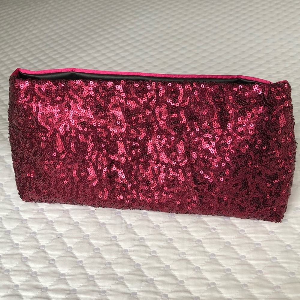 Dark pink/ fuchsia sequin and satin clutch.